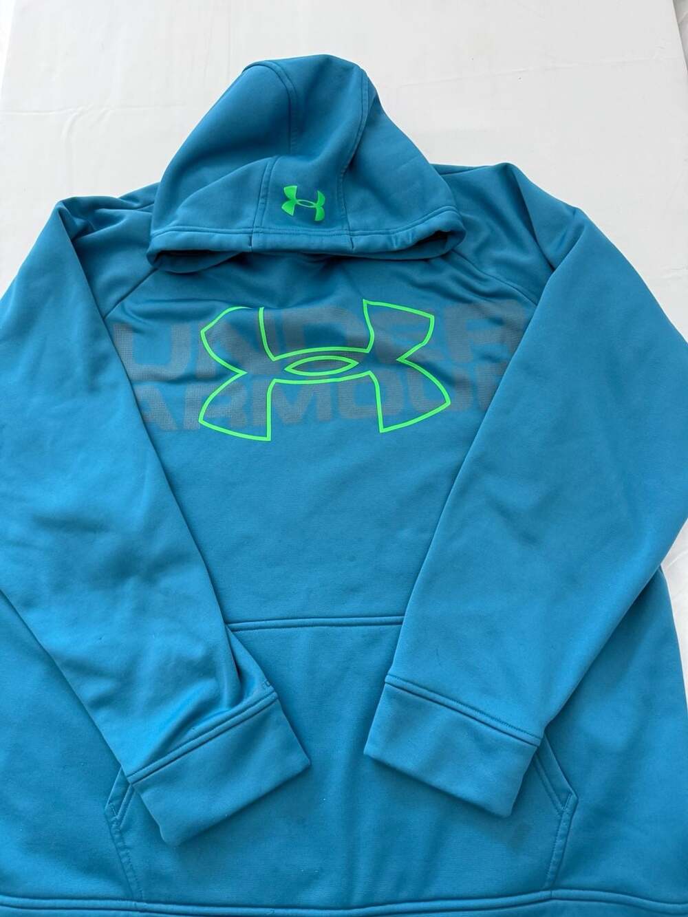 Under Armour ColdGear Loose Hoodie Blue Green Logo Size XL
